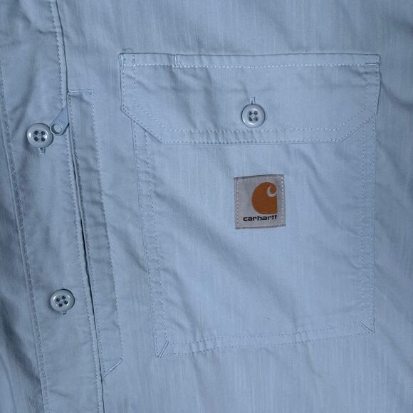 Carhartt Force Short Sleeve Button-Down Shirt XL Relaxed Fit Light Blue - Picture 3 of 8